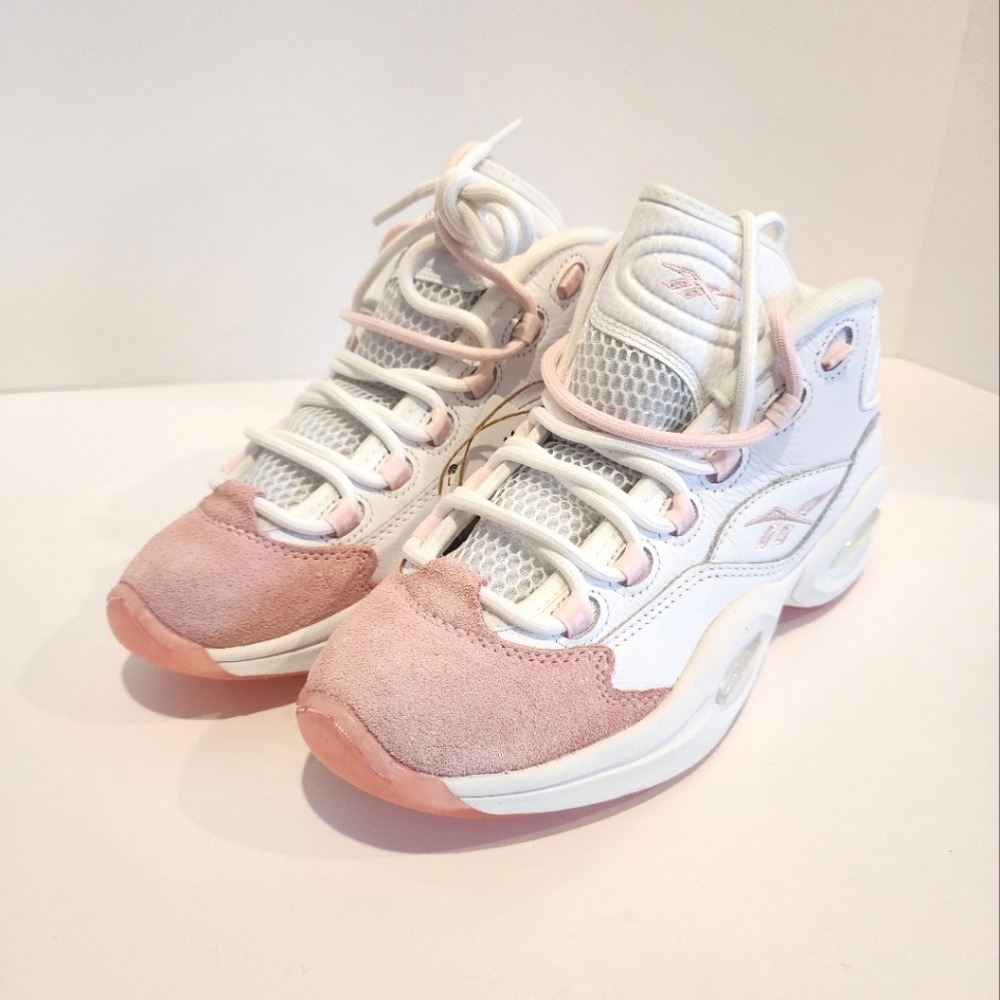 Reebok Question Mid Iverson Pink Toe Kids Size 6/Womens 7.5 White Pink GX9357